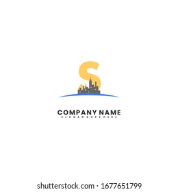 modern cityscape with S logotype simple design concept.