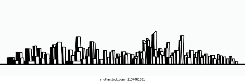 modern cityscape skyline outline doodle drawing on white background. vector illustration.