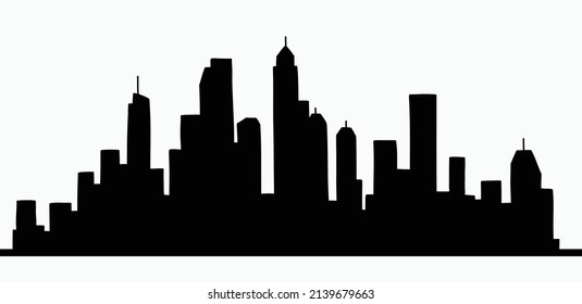 modern cityscape skyline outline doodle drawing on white background. vector illustration.