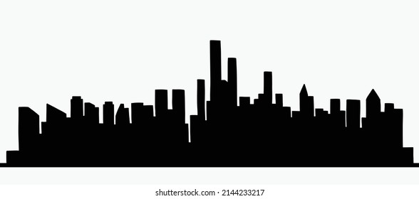 Modern cityscape skyline outline doodle drawing on white background. Vector illustration.