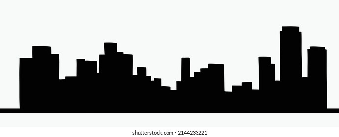 Modern cityscape skyline outline doodle drawing on white background. Vector illustration.