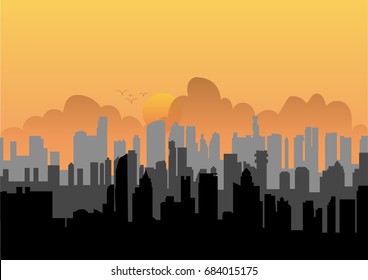 Modern Cityscape  with sunrise or sunset background 
