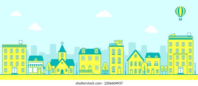 Paisaje urbano moderno, ilustración de banner del vector urbano