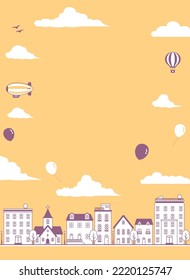 Modern cityscape, town street vector banner illustration ( text space )