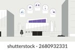 Modern cityscape vector design featuring a building with finance, people, alert, and email icons.