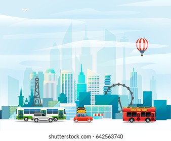 Modern cityscape vector illustration. Around the world concept
