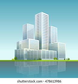 Modern cityscape vector illustration. Business city skyscrapers 