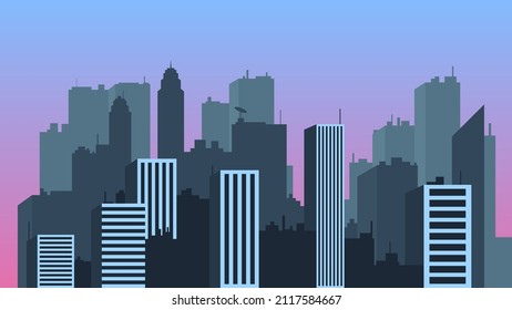 Modern Cityscape Vector. Skyline.  Urban Landscape. Silhouette Building. Futuristic Design. Soft Gradient Color Background