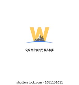 modern cityscape with W logotype simple design concept.