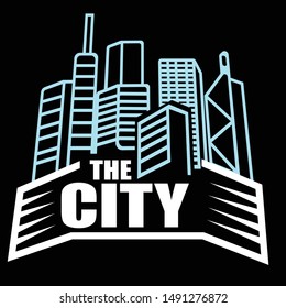 modern city-themed T-shirt design in black background