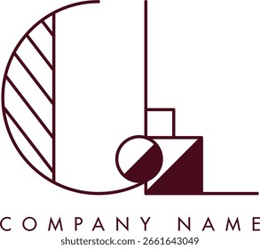 Logotipo moderno CL com um monograma dentro de um quadro circular em estilo minimalista, ideal para a marca. O design mostra formas abstratas com linhas limpas, enfatizando elegância e profissionalismo.