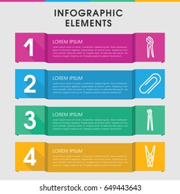 Modern clamp infographic template. infographic design with clamp icons includes cloth pin, pliers. can be used for presentation, diagram, annual report, web design.