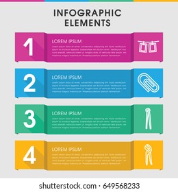Modern clamp infographic template. infographic design with clamp icons includes pliers, photos on rope. can be used for presentation, diagram, annual report, web design.