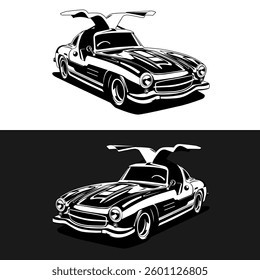 modern classic car illustration black and white design vector art