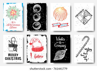Modern and classic creative Christmas cards in black, color and white.  It's Christmas time, Blessing, Christmas Surprise, Merry Christmas, I believe, Winter is Coming, Wishing you peace love and joy.