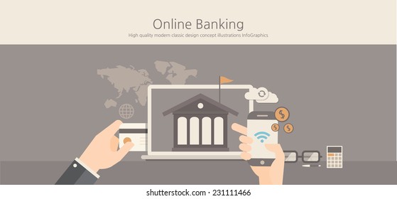Modern and classic design online banking concept.