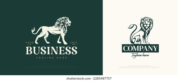 Modern Classic Lion Logo with a lion standing tall. Premium design with luxury and elegant concepts.