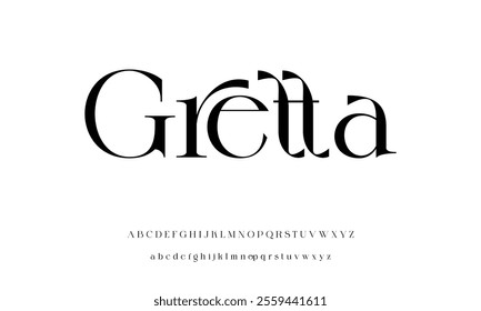 Modern and classic sans serif font with a unique style and fancy look. This typeface is perfect for an elegant luxury logo, book or movie title design, fashion brand, magazine, clothes.