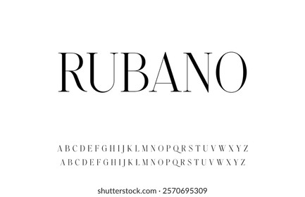 Modern and classic sans serif font with a unique style and fancy look. This typeface is perfect for an elegant luxury logo, book or movie title design, fashion brand, magazine, clothes.