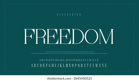 Modern and classic sans serif font with a unique style and fancy look. This typeface is perfect for an elegant luxury logo, book or movie title design, fashion brand, magazine, clothes.