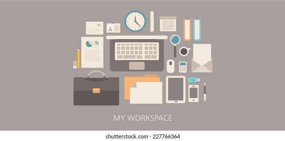 Modern and classic work space flat illustration