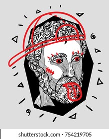 Modern classical Sculpture. T-Shirt Design & Printing, clothes, bags, posters, invitations, cards, leaflets etc. Vector illustration hand drawn. Agora 