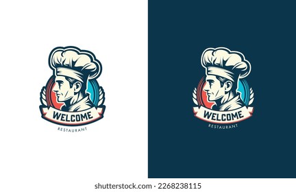 Modern classy restaurant chef linogravure emblem