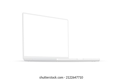 Modern Clay Laptop Mockup with Blank Screen, Side Perspective View, Isolated on White Background. Vector Illustration