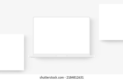 Modern Clay Laptop Mockup with Blank Web Pages. Vector illustration