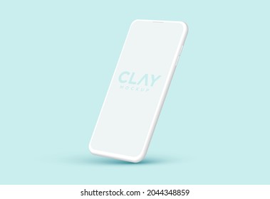 Modern clay smartphone angled mockup. Blank screen isolated device on blue background. Mock up for mobile applications or web page designs.
