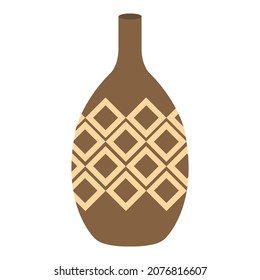 Modern clay vase with abstract pattern. Handmade vase for flowers isolated on white background.