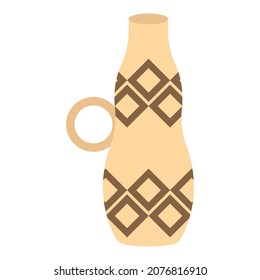 Modern clay vase with abstract pattern. Handmade vase for flowers isolated on white background.