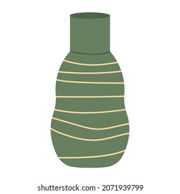 Modern clay vase with linear pattern. Handmade vase for flowers