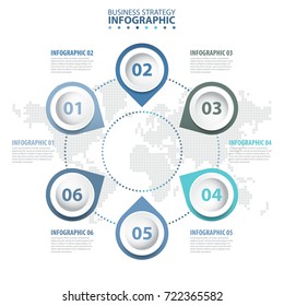 modern and clean 6 steps Business Infographics, strategy, timeline, design template blue grey color tone illustration. Vector eps10.