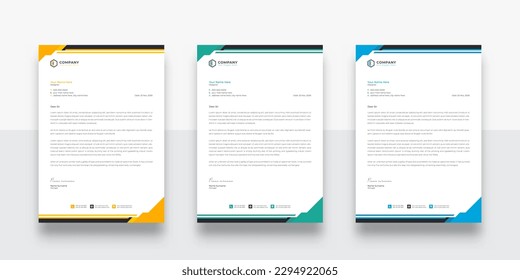 modern and clean business company letterhead template. With color variation creative letterhead Template. modern letterhead design template for your project. Business letterhead design.