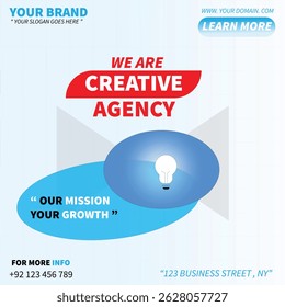 Modern and clean business flyer template for creative agencies. Fully editable layout, perfect for branding, marketing, and promotional use in corporate or startup environments.