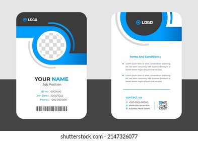 Modern and clean business id card template. professional id card design template with blue color. corporate modern business id card design template. Company employee id card template.
