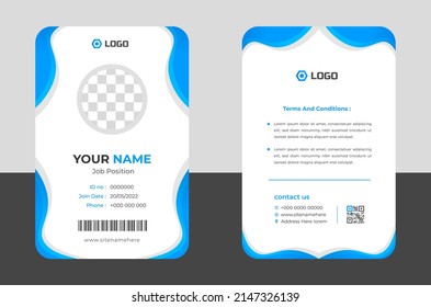 Modern and clean business id card template. professional id card design template with blue color. corporate modern business id card design template. Company employee id card template.