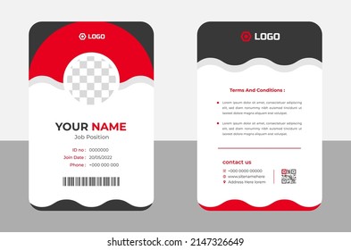 Modern and clean business id card template. professional id card design template with red color. corporate modern business id card design template. Company employee id card template.