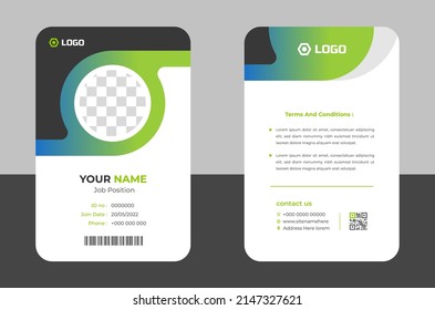 Modern and clean business id card template. professional id card design template with green color. corporate modern business id card design template. Company employee id card template.