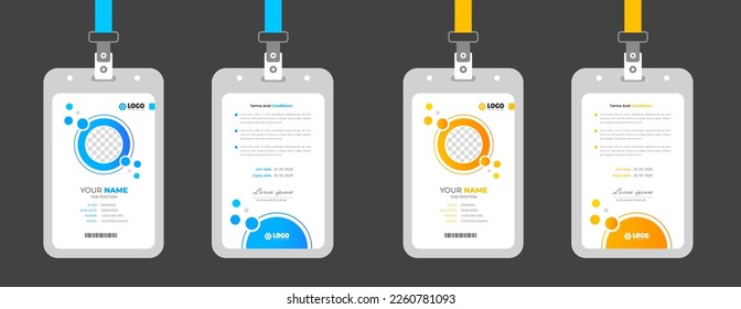 Modern and clean business id card template. professional id card design template with blue and yellow color. corporate modern business id card design template. Company employee id card template.