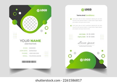 Modern and clean business id card template. professional id card design template with green color. corporate modern business id card design template. Company employee id card template.