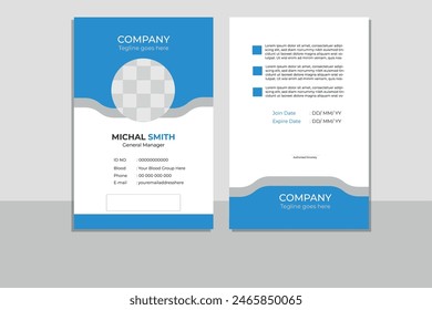 Modern and clean business id card template. professional id card design template with blue  color. corporate modern business id card design template. Company employee id card template.