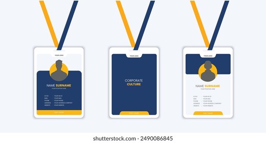 Plantilla de tarjeta de identificación de negocios moderna y limpia. Plantilla de diseño de tarjeta de identificación profesional con color naranja. Plantilla de diseño de tarjeta de identificación de negocios moderna corporativa.