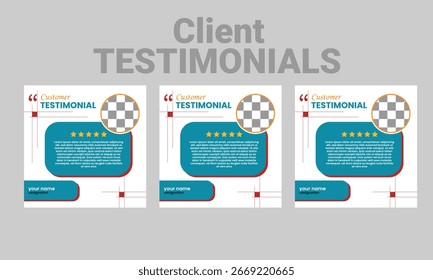 Diseño de testimonios de clientes moderno y limpio ideal para Sitios web, presentaciones, materiales de marketing o redes sociales. 