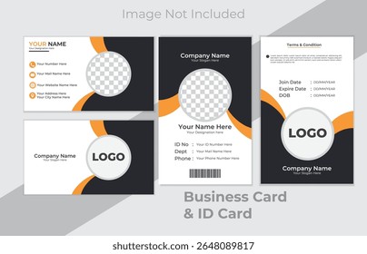 Modern and clean combo pack of business card and ID card designs. Ideal for corporate branding, personal identity, and professional office use. Fully editable and print-ready.