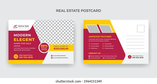 Modern Clean Creative Real Estate Postcard Template Design. Property Sale Flyer Template. Magazine, Poster, vector design for Real Estate Company