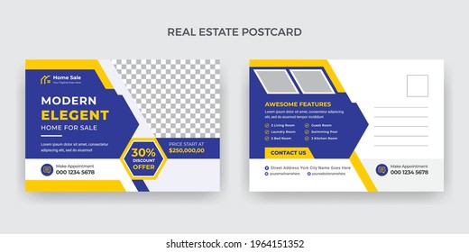 Modern Clean Creative Real Estate Postcard Template Design. Property Sale Flyer Template. Magazine, Poster, vector design for Real Estate Company