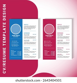 A modern and clean CV or resume template in two professional color schemes: blue and red. This editable layout includes essential sections like profile, contact information, experience and education