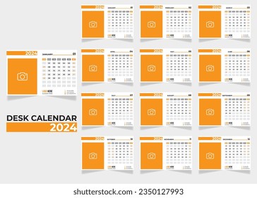 Modern and Clean Desk Calendar 2024 Vector Template. Table Calendar Design, Desktop Calendar Design